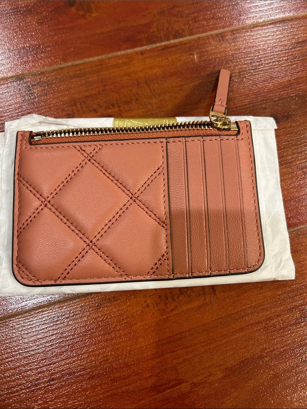 Tory Burch Quilted Card Case Wallet - Rose Tan